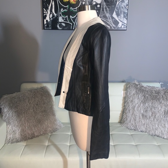 Soft Leather Black and Cream Open Front Jacket - Picture 2 of 11